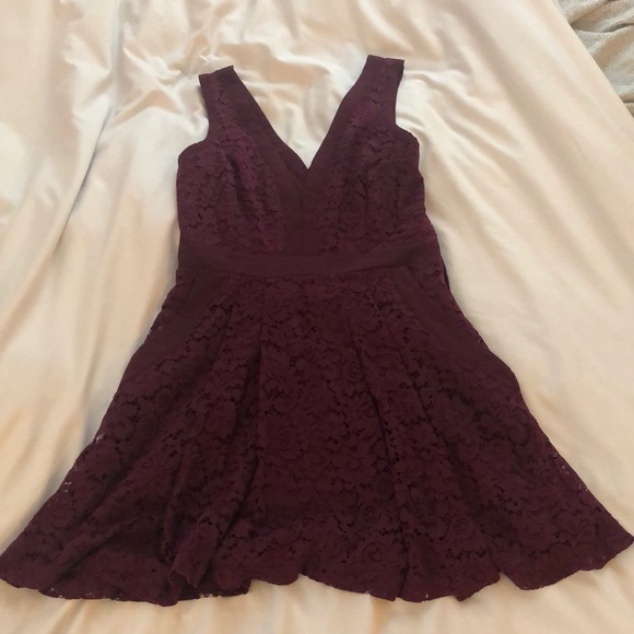Burgundy lace Free People party dress, cutout back - Picture 2 of 8